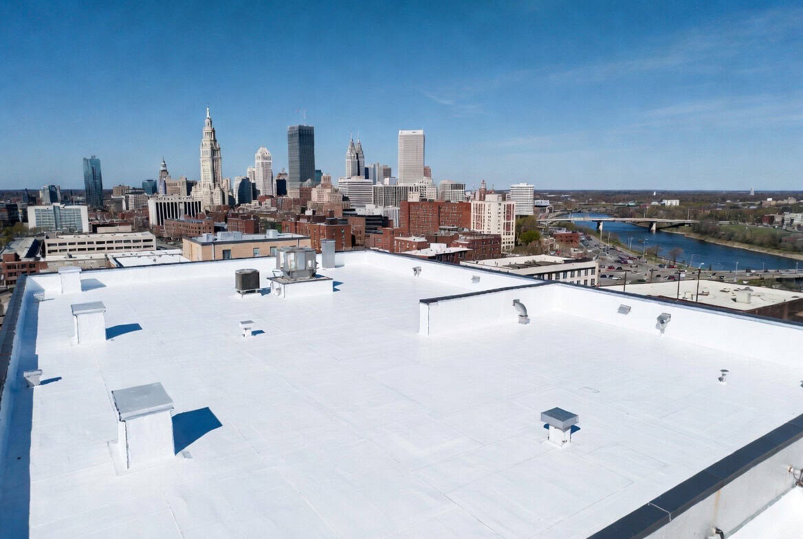 Roof with white Coating done but Cleveland Roof Coating